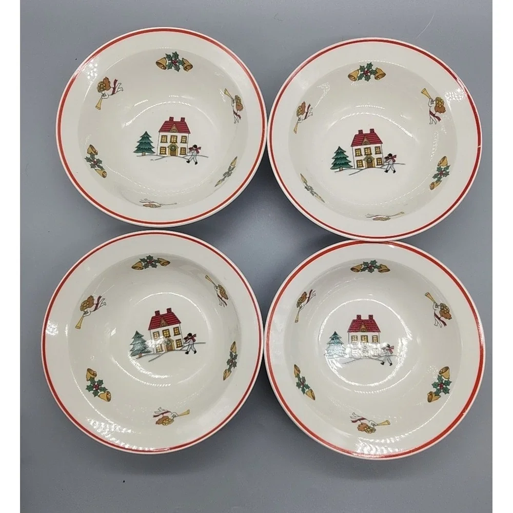 Joy of Christmas Jamestown Stoneware Cereal Salad Bowls Set of 4